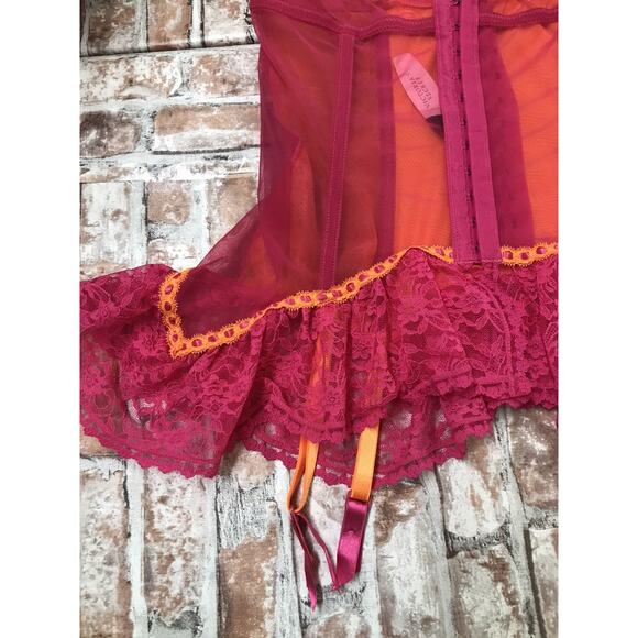 2006 Victoria’s Secret Sexy Little Things HOT PINK Sheer Ribbon Garter Cami 36C - Picture 8 of 9